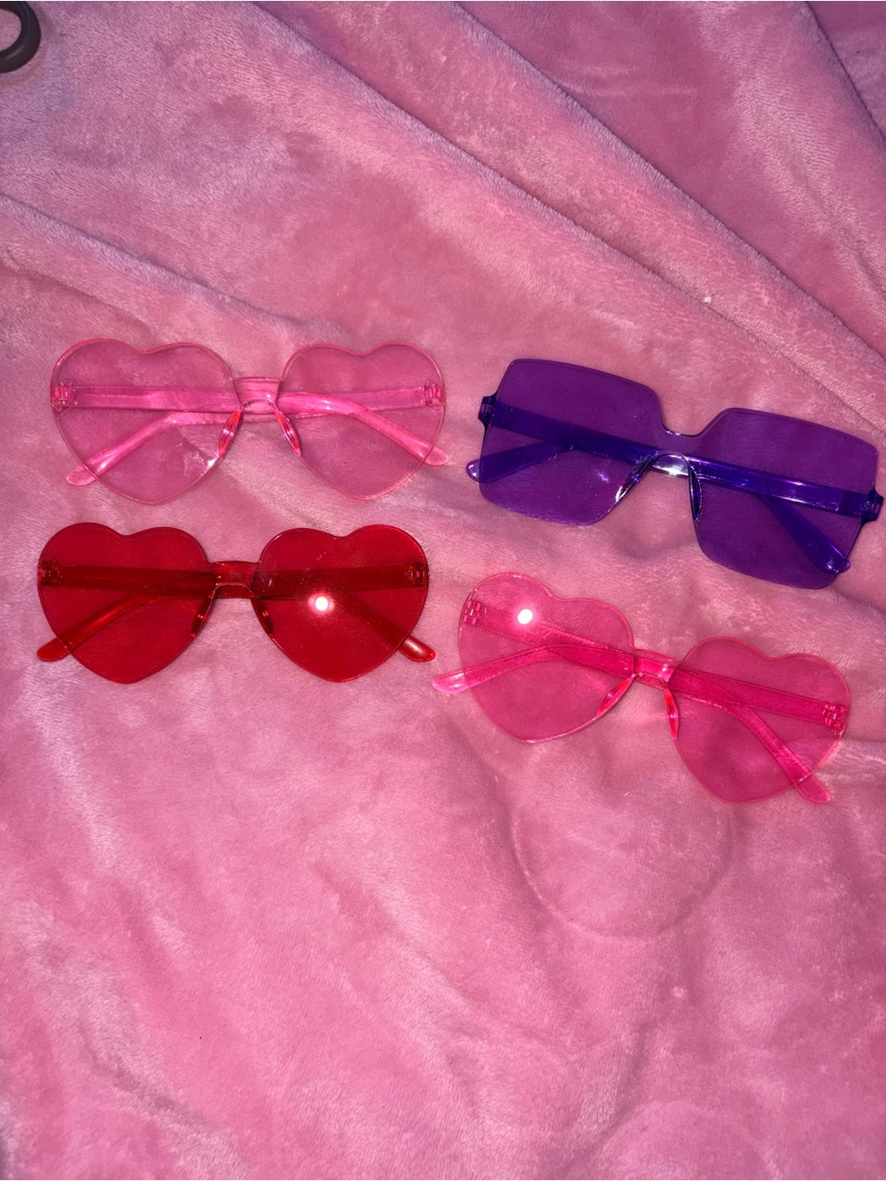 Colorful Heart & Geometric Tinted Sunglasses Set - Pink, Red, Purple